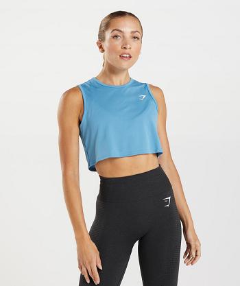 Podkoszulki Damskie Gymshark Treningowe Crop Niebieskie | PL 3055JPQ